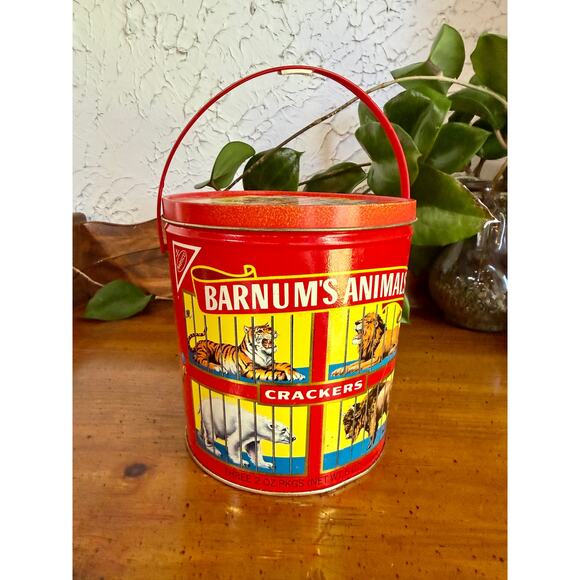 Animal Crackers Other - Vintage Barnum’s Animals Cracker Tin w Handle 1991 Nabisco Circus Cookie Tin